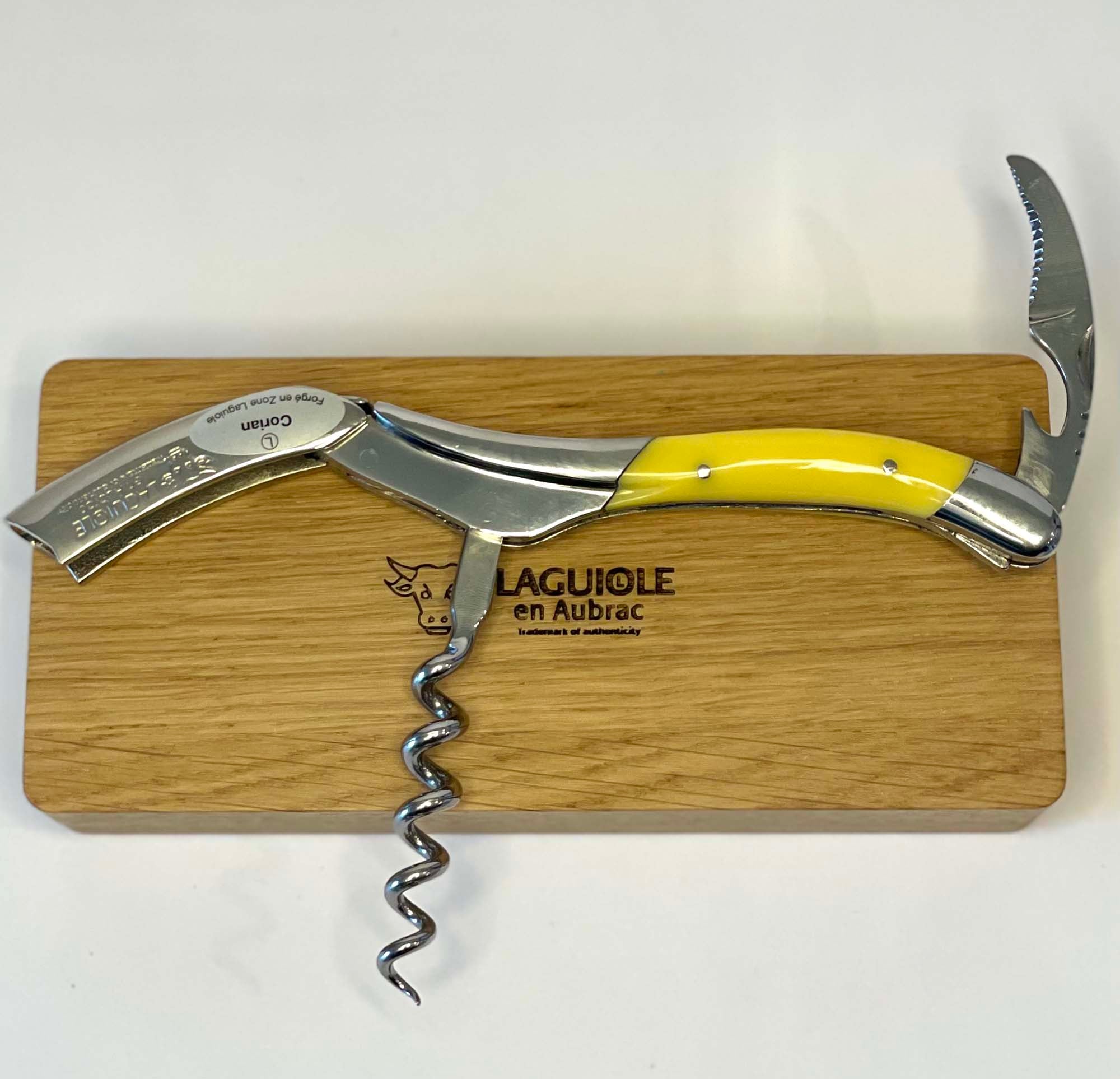 Handcrafted Sommelier Waiter's Corkscrew with Sunshine Yellow Corian Handle by Laguiole en Aubrac