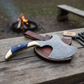 Damascus Steel Bushcraft Axe with Hardwood Handle & Leather Sheath
