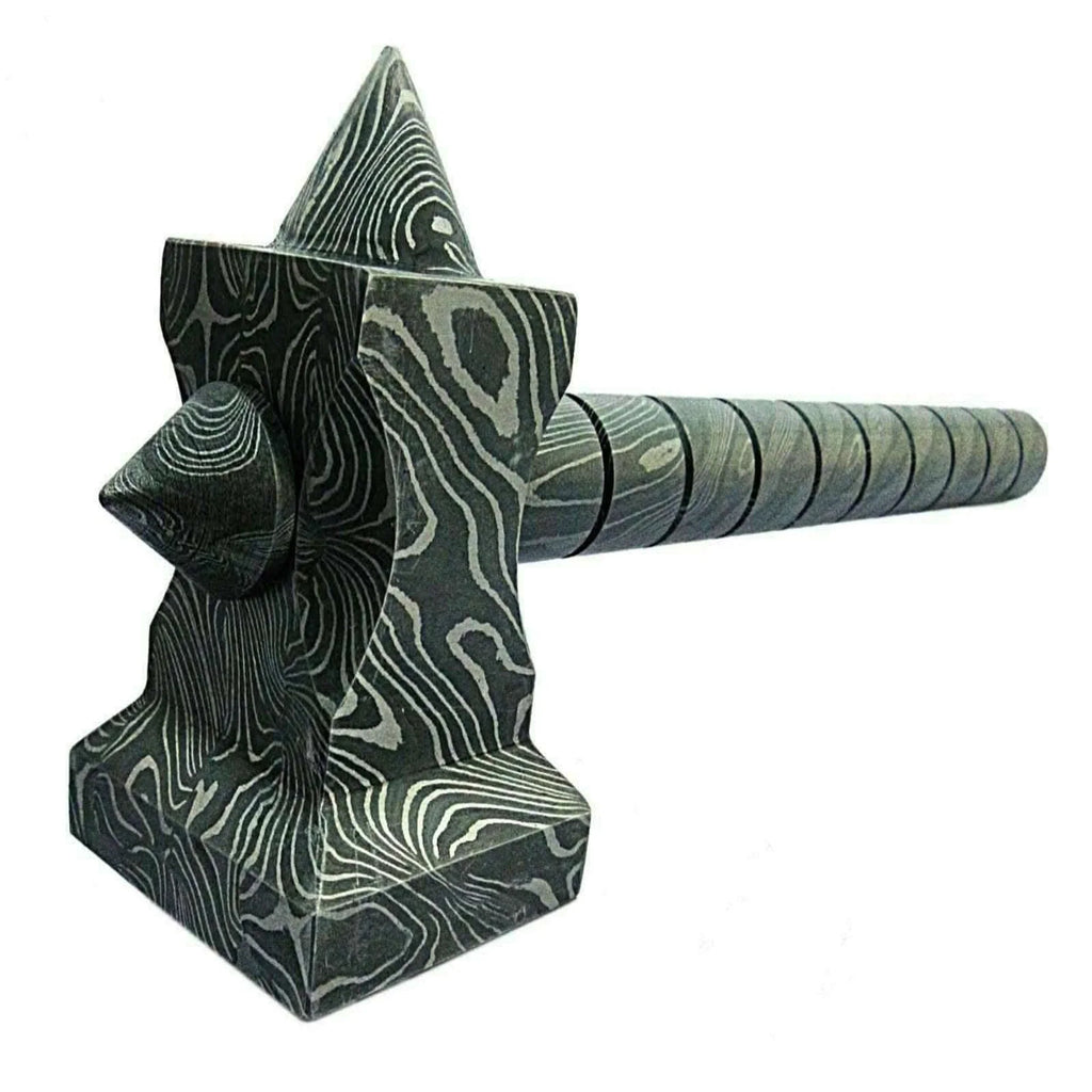 Sculpted Damascus Steel War Hammer 12" Handmade Full Damascus Collectible Piece