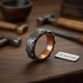 Copper Sleeve Damascus Ring with Carved Faceted Exterior