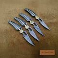 Damascus Leaf Folding Knife Set with Brass Accents