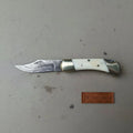 Handmade Damascus Folding Pocket Knife – Bone Handle with Brass Bolsters