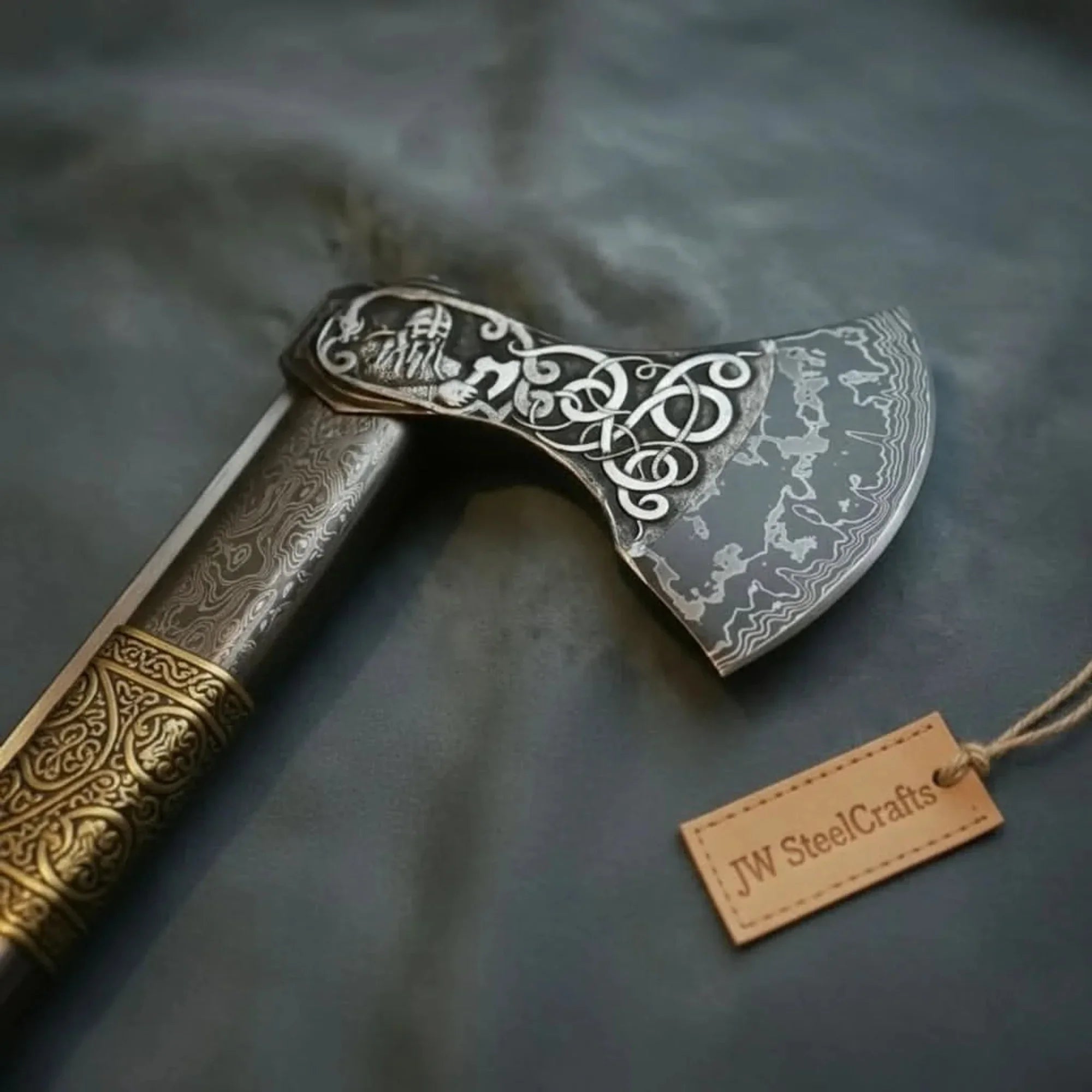 Wolf's Fang Viking Axe & Knife Set with Carved Hardwood Handle