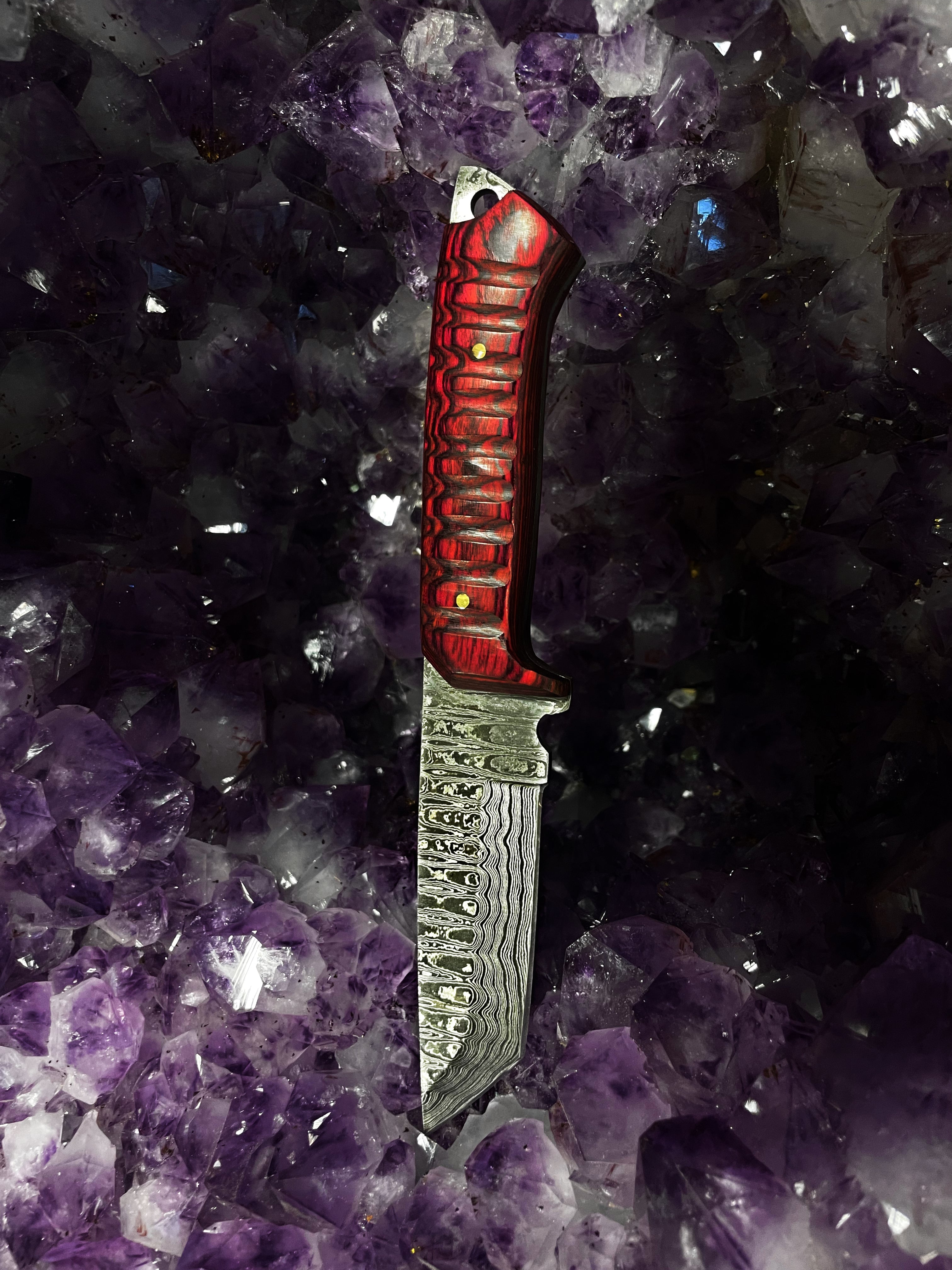 Titan Diver EDC knife with Damascus steel blade and cherry wood handle, model TD-275 by Titan International K.