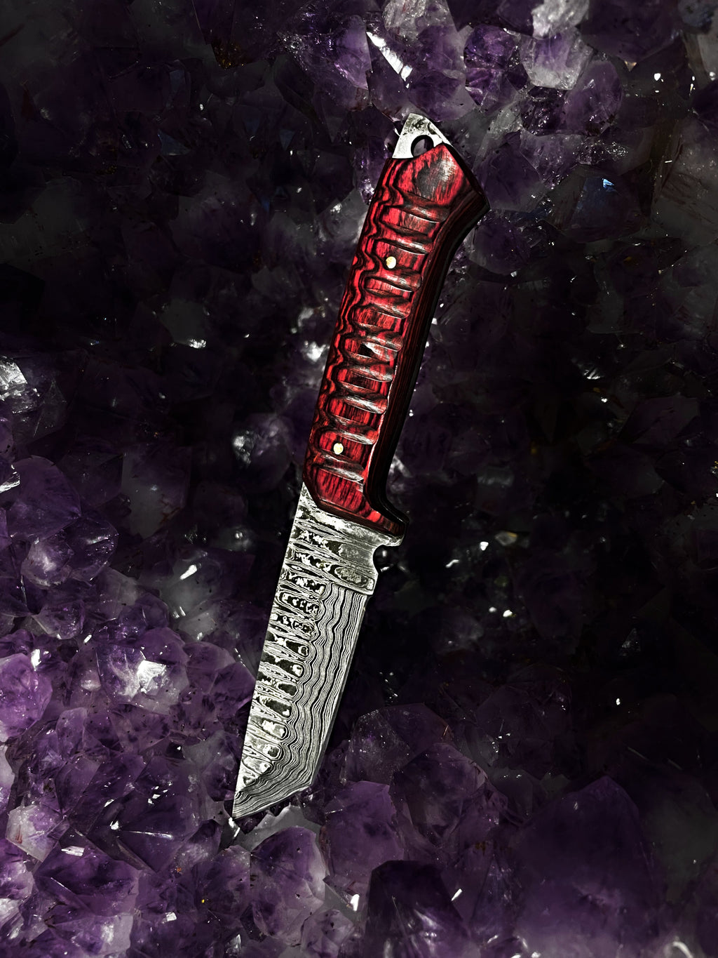 Titan International K Titan Diver EDC knife with Damascus steel blade and cherry wood handle, model TD-275, displayed on a plain background.