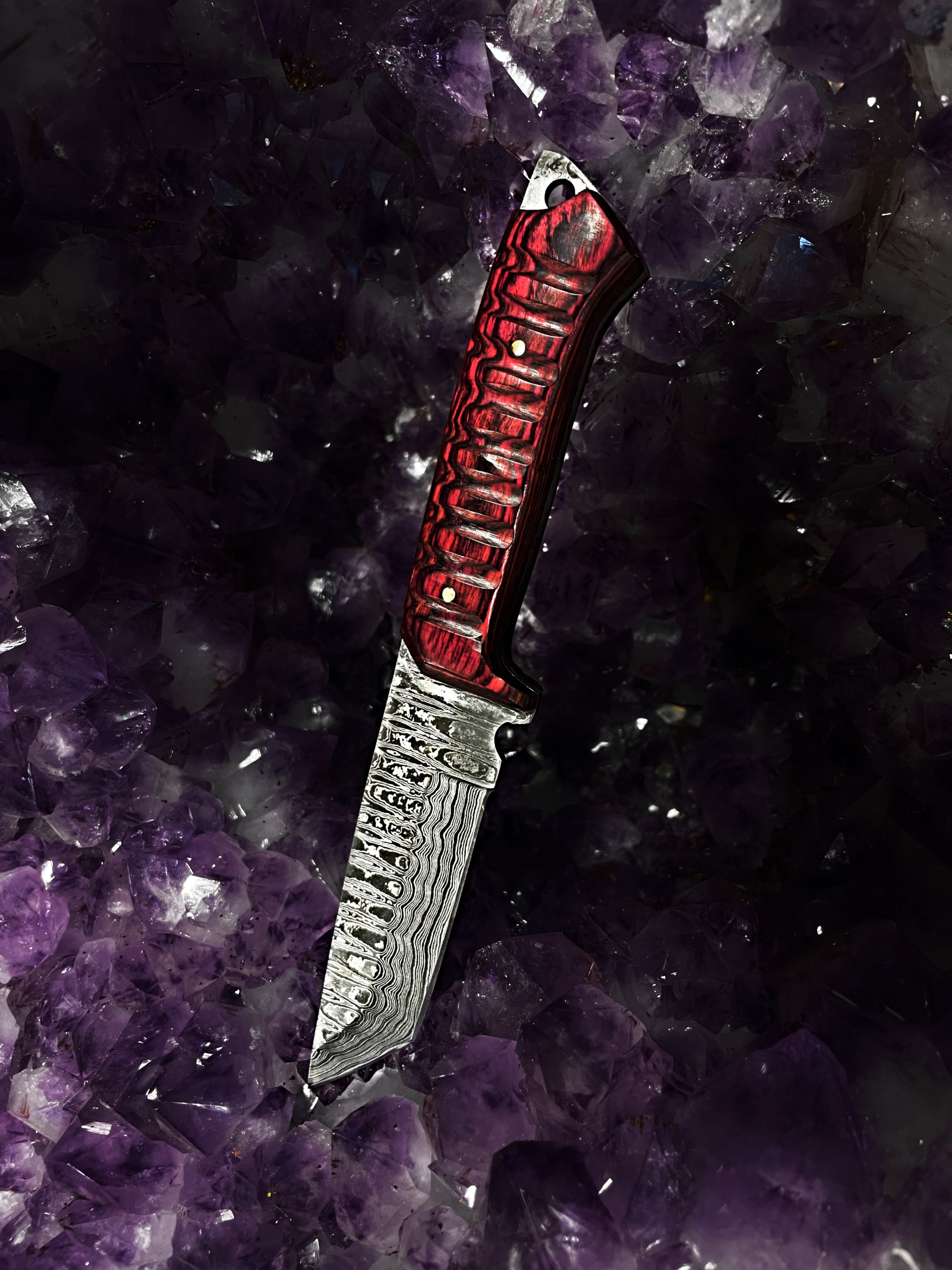 Titan International K Titan Diver EDC knife with Damascus steel blade and cherry wood handle, model TD-275, displayed on a plain background.