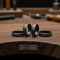 Black Damascus Steel Ring Lot with Hand Filed Texture