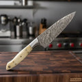 Custom Handmade Damascus Bunka Knife with Bone Handle and Steel Bolster, Hand Forged Japanese knives