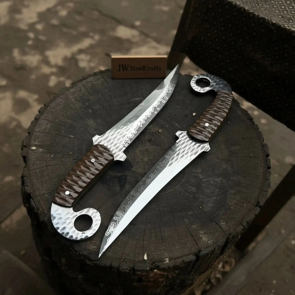 Handcrafted Persian Inspired Fixed Blade Knife Trailing Point Curved Blade with Finger Ring Tactical Utility Knife