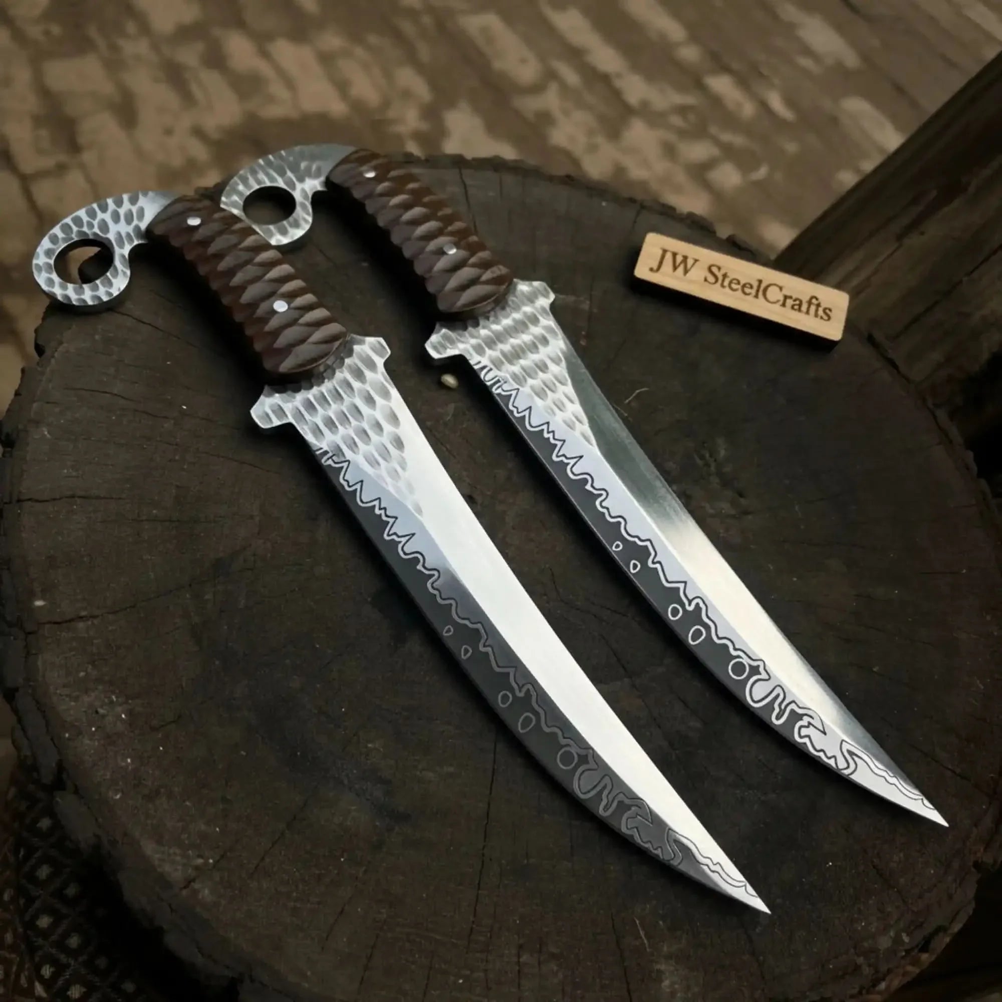 Handcrafted Persian Inspired Fixed Blade Knife Trailing Point Curved Blade with Finger Ring Tactical Utility Knife