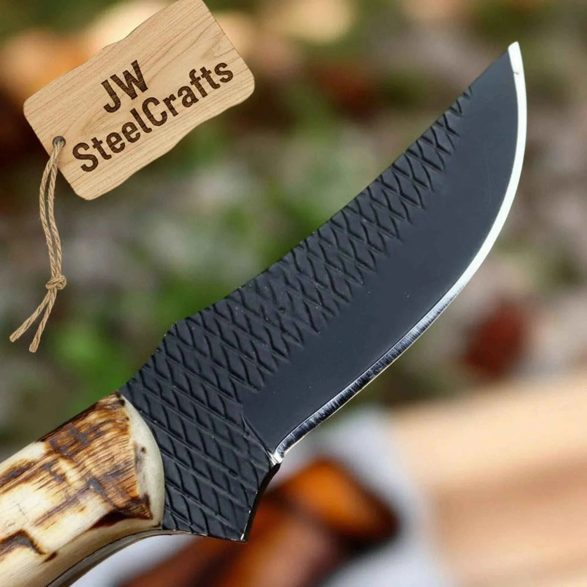 JW SteelCrafts Ironstag cowboy knife with 8-inch handmade carbon steel blade and stag horn handle, outdoor or hunting tool
