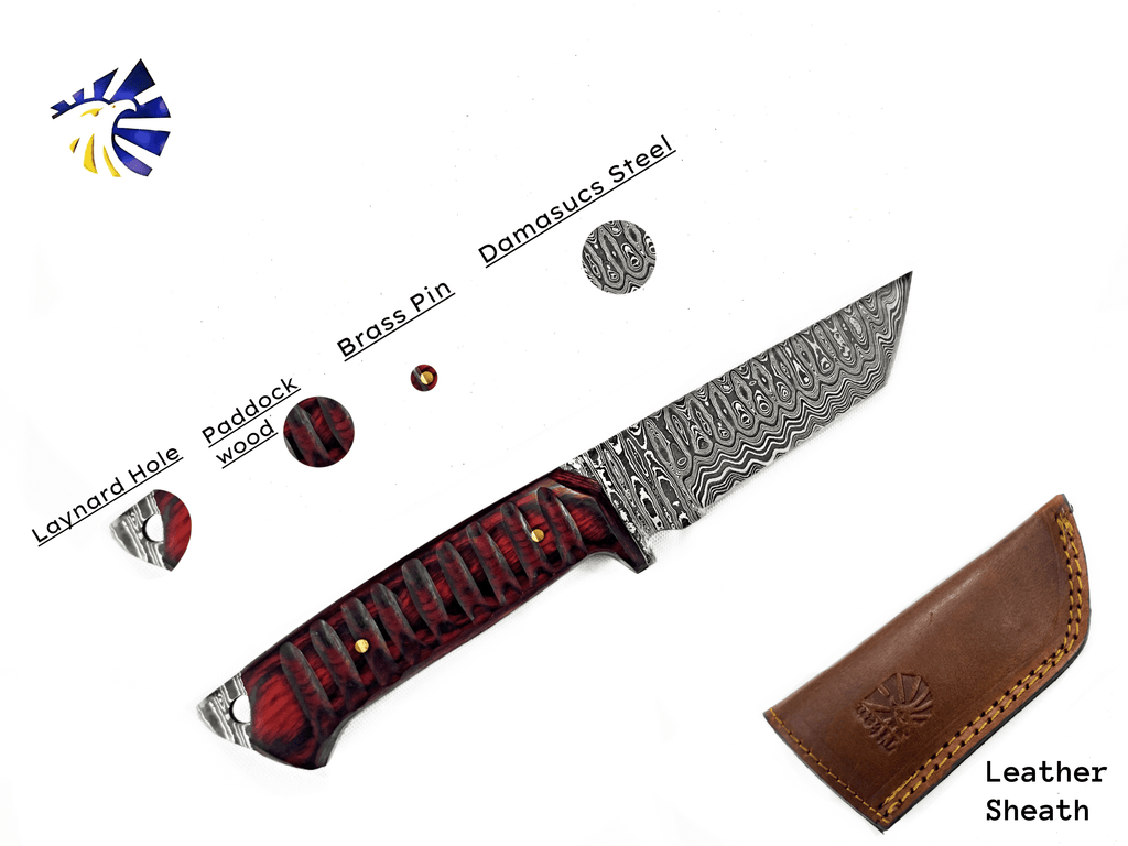 Titan International K Titan Diver EDC knife with Damascus steel blade and cherry wood handle, model TD-275.