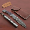 Handmade Damascus Steel Folding Knife – Matte Black Handle with Brass Liner & Thumb Stud | JW SteelCrafts