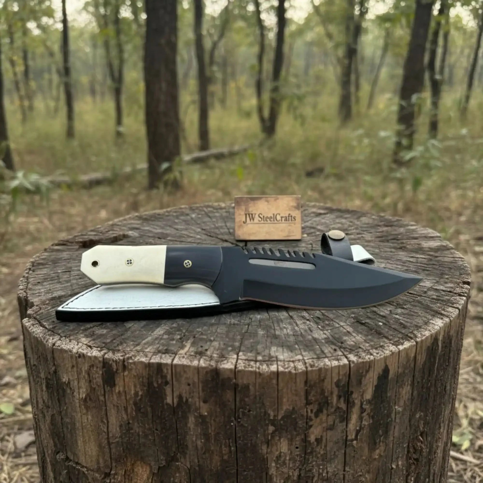 Straight Back Utility Knife 8” Blade Fixed Blade Filework Spine Bone Handle with Sheath