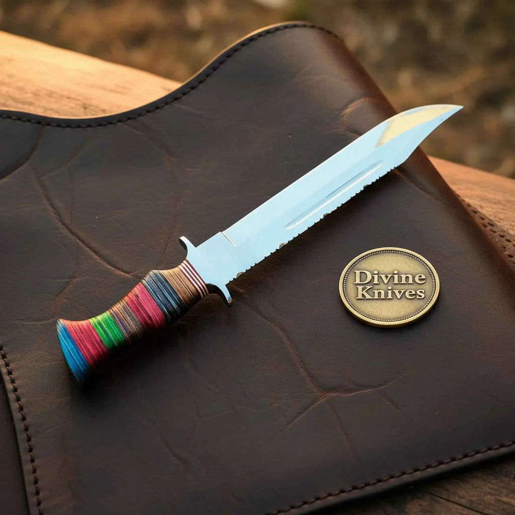 Multi-Color Stacked Clip Point Bowie with Bright Layered Handle