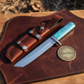 Blue Swirl Resin Japanese Tanto Knife with Angled Tip and Resin Handle