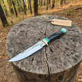 Carbon Steel 9-Inch Clip Point Bowie Knife — Buffalo Horn Handle with Turquoise Spacers