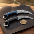 Damascus Apex Karambit Set outdoor fixed blade knives by Divine Knives - Relic & Reel