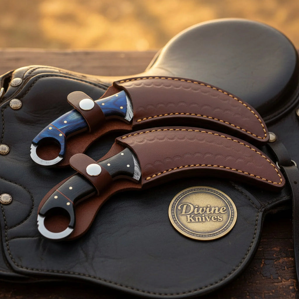 Damascus Apex Karambit Set outdoor fixed blade knives - Relic & Reel