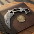 Skeletonized Karambit Blade Blank with Finger Ring and Hand Forged Layered Pattern - Divine Knives