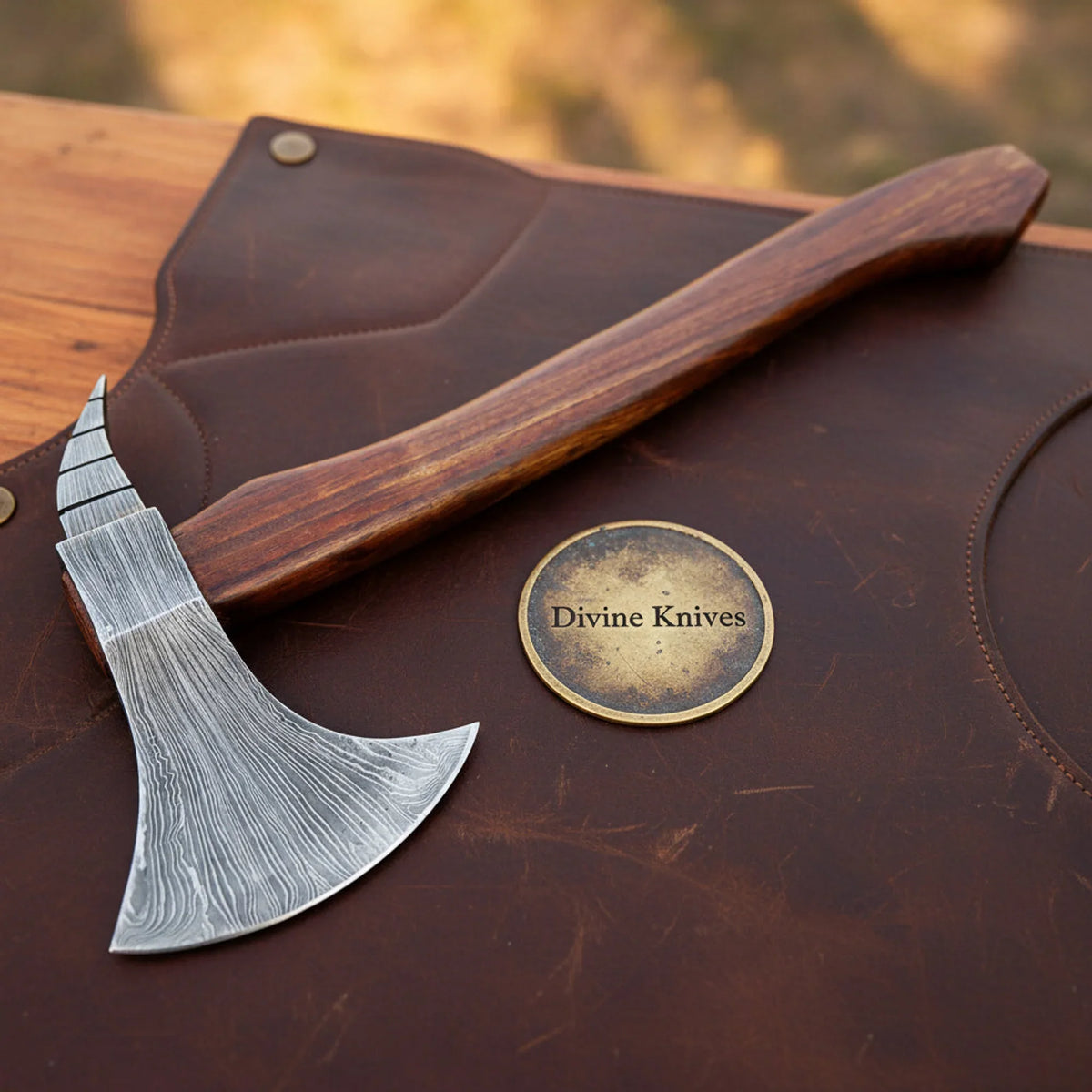 Hand Forged Bearded Viking Axe with Layered Steel Head and Shaped Hardwood Haft - Divine Knives