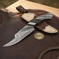 Green Micarta Handle Bowie Knife with Grooved Spine Blade and Two Tone Leather Sheath