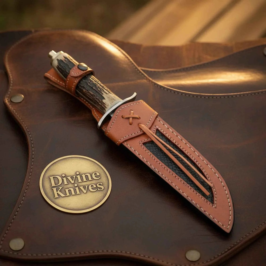 Antler D2 Steel Western Bowie Knife with Natural Antler Handle