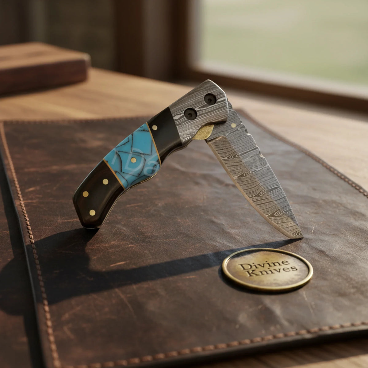 Turquoise & Buffalo Horn Liner-Lock Folder Knife - Divine Knives | Relic & Reel
