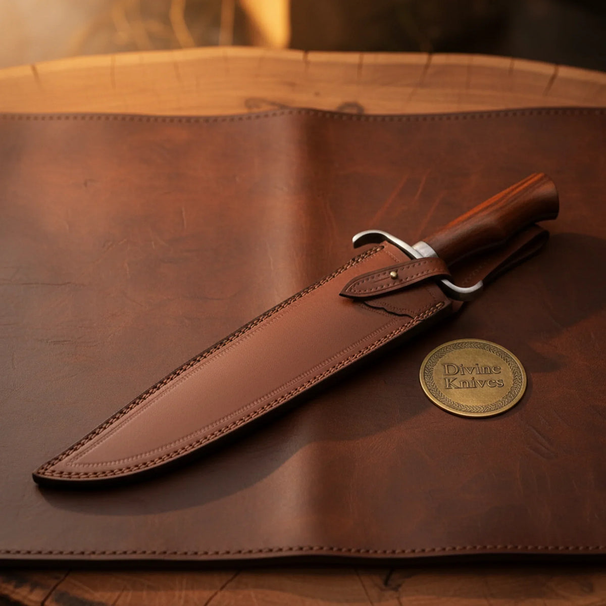 Hand Forged Frontier Bowie Knife with Rosewood Handle and Layered Clip Point Blade | Divine Knives