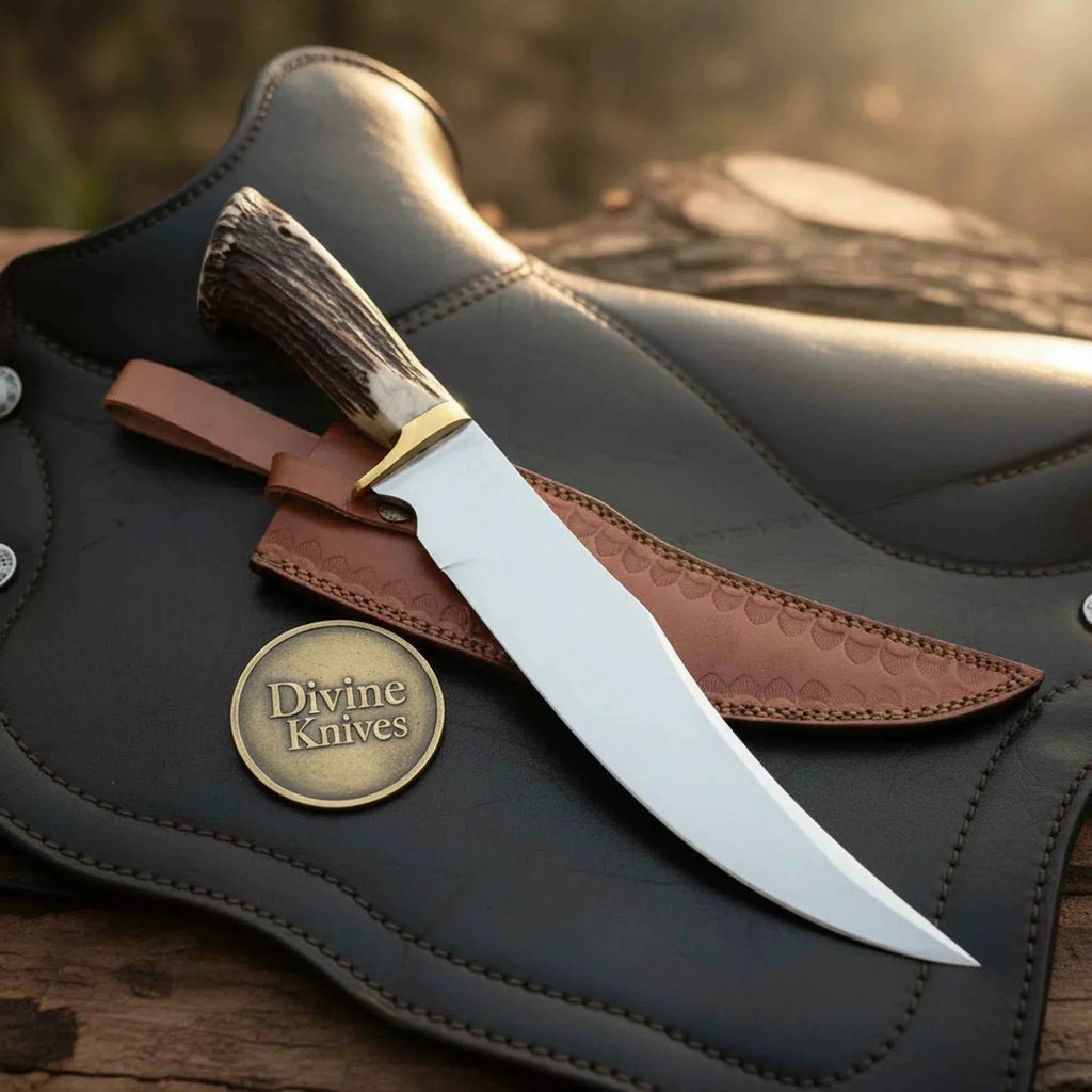 Crown Stag Trailing Point Hunter with Polished Blade