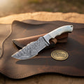 White Resin Tom Brown Tracker Knife with Damascus Blade | Divine Knives - Relic & Reel