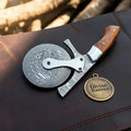 Twist Pattern Damascus steel pizza cutter with Rosewood handle - Relic & Reel