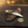 Stag antler patch skinner knife with cross-hatch blade - Divine Knives | Relic & Reel