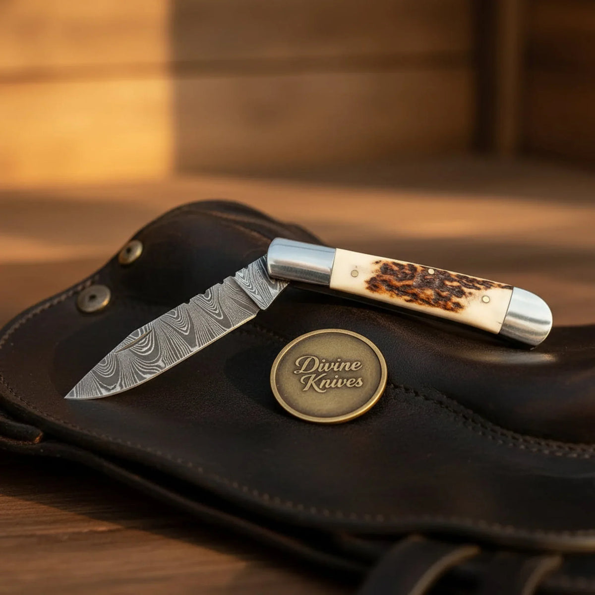 Twist pattern Damascus steel stockman folding knife - Divine Knives | Relic & Reel