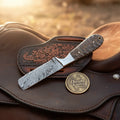 Pine Cone Resin Bull Cutter Knife with Damascus steel blade - Relic & Reel