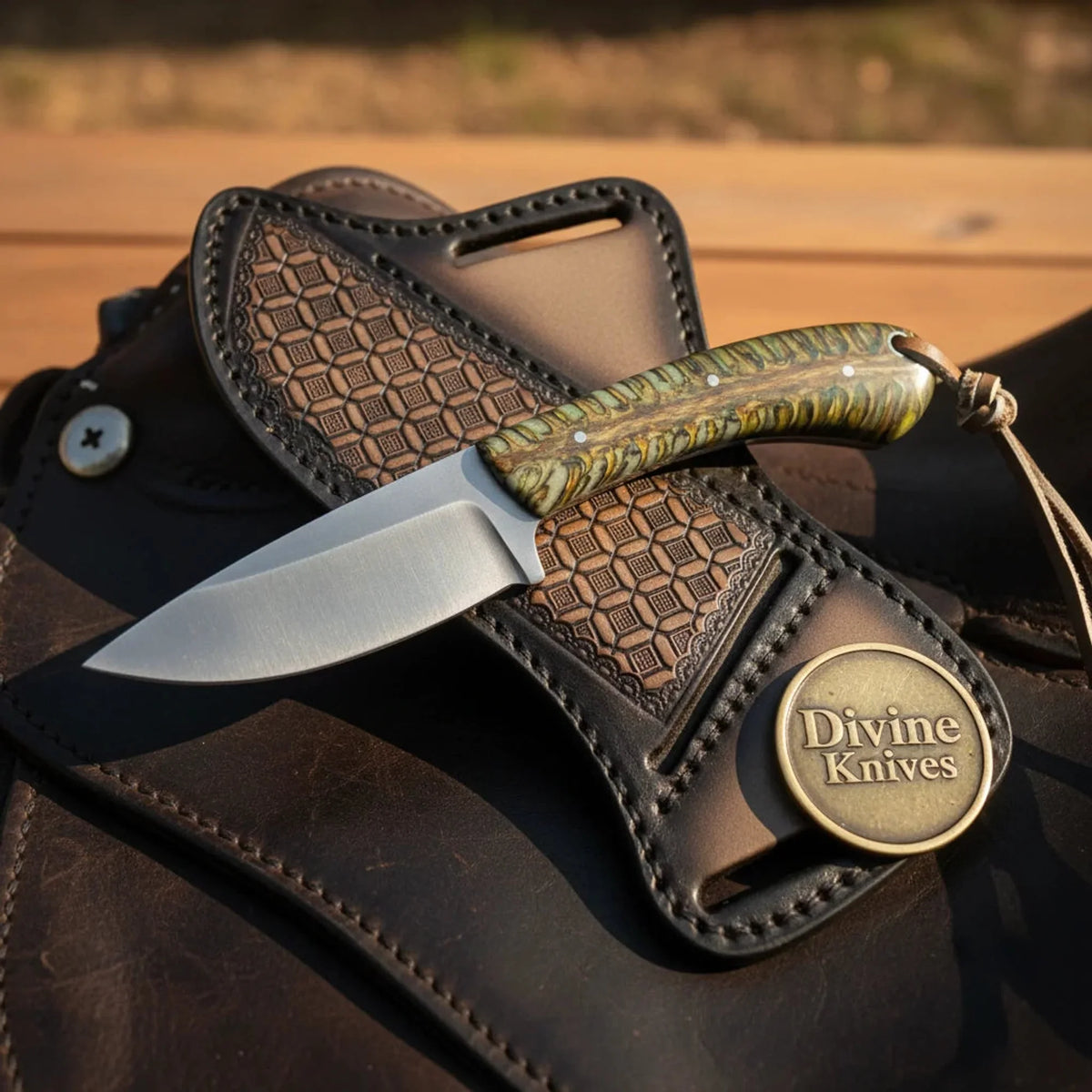 Yellow Ram Horn Drop Point Hunter Knife outdoor fixed blade knife - Relic & Reel