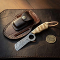 Loop Hole Ram Horn Damascus Bull Cutter with Compact Layered Blade - Divine Knives | Relic & Reel