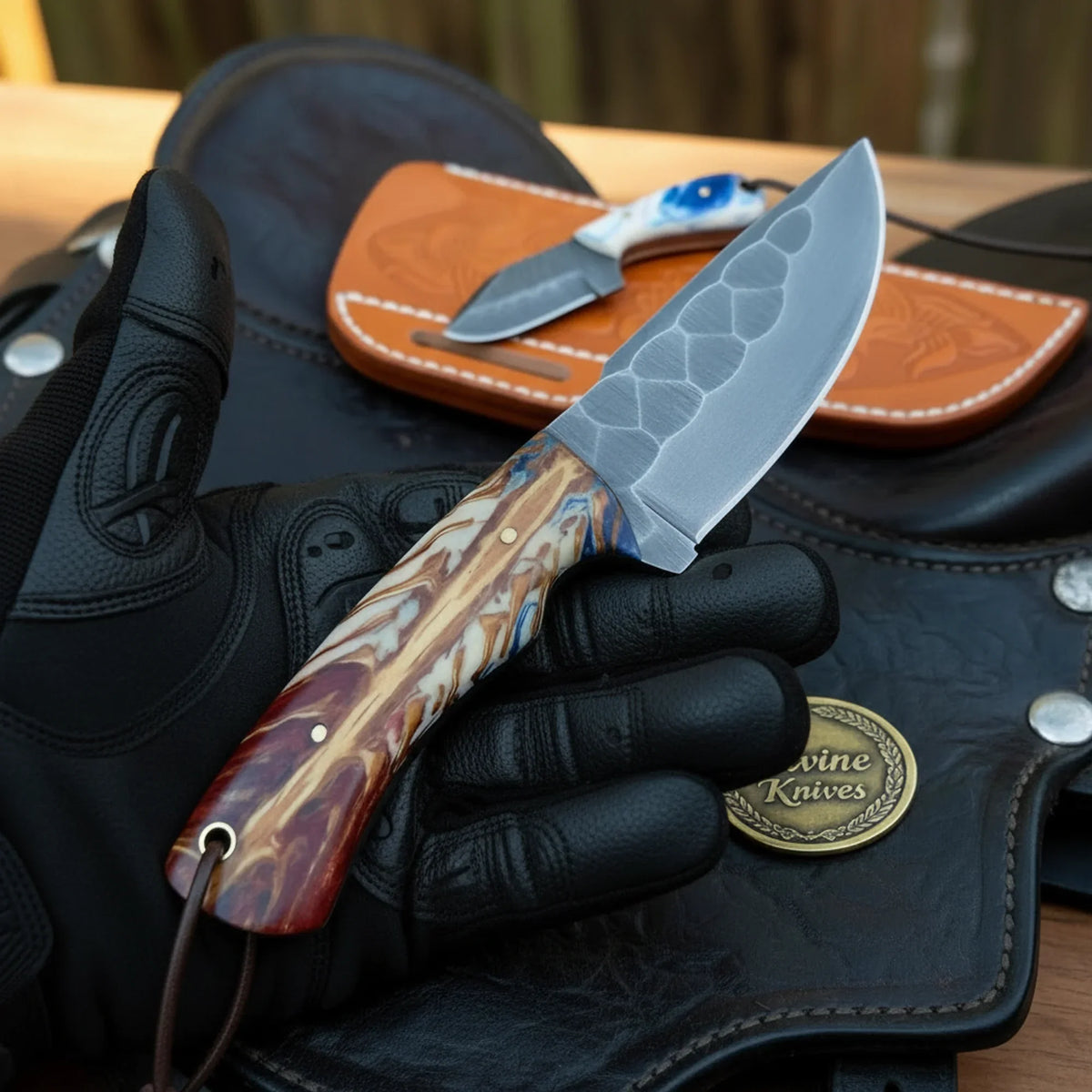 Multicolor Swirl Resin Skinner & Neck Knife Set outdoor fixed blade knife | Relic & Reel