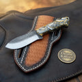Orange Swirl Resin Rasp Skinner Knife with Tooled Leather Sheath - Outdoor Fixed Blade | Relic & Reel