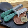 Green Turquoise Tanto Bull Cutter Set with Damascus steel blades - Relic & Reel