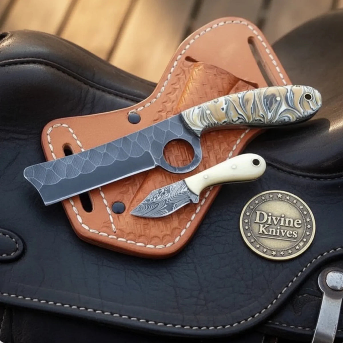 Hammered Bull Cutter Knife Set for ranch work and collecting - Divine Knives | Relic & Reel