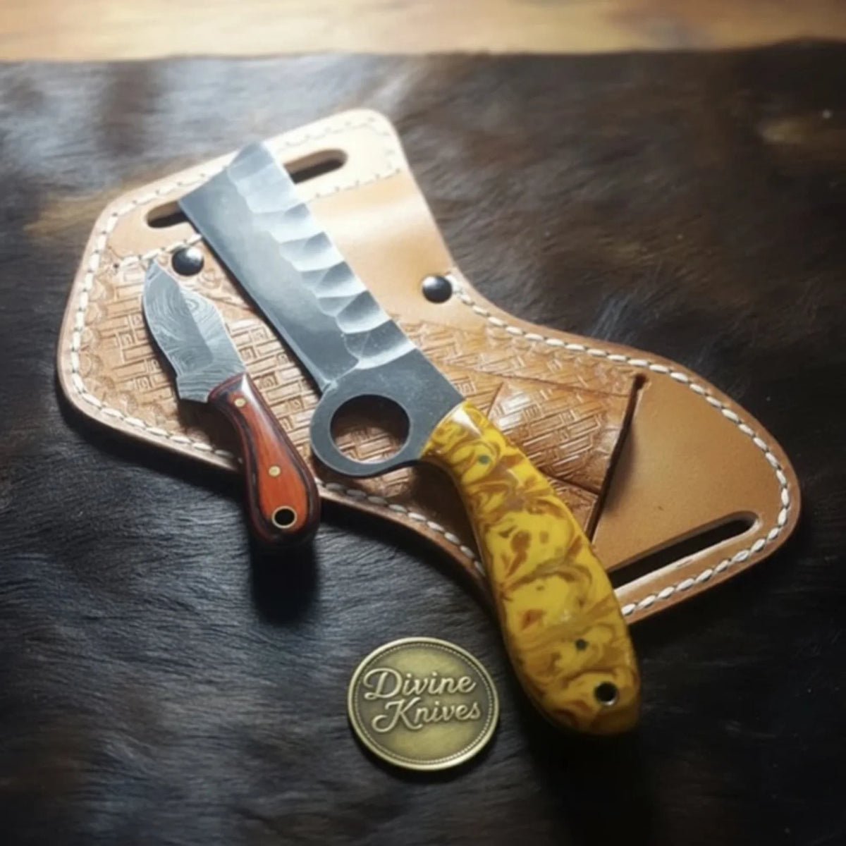 Yellow Resin Bull Cutter Knife Set for Ranch Chores - Outdoor Fixed Blade Knife | Relic & Reel