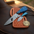Bull Rider Engraved Damascus steel Bowie Hunter Knife set - Relic & Reel
