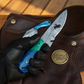 Cowboy Silhouette Bowie Hunter Knife Damascus steel outdoor fixed blade knife | Relic & Reel