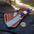 Purple Resin Bull Cutter Damascus steel knife set for ranch work - Relic & Reel