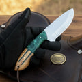Satin Drop Point Hunter Knife with Green Resin Olive Wood outdoor fixed blade knife - Relic & Reel