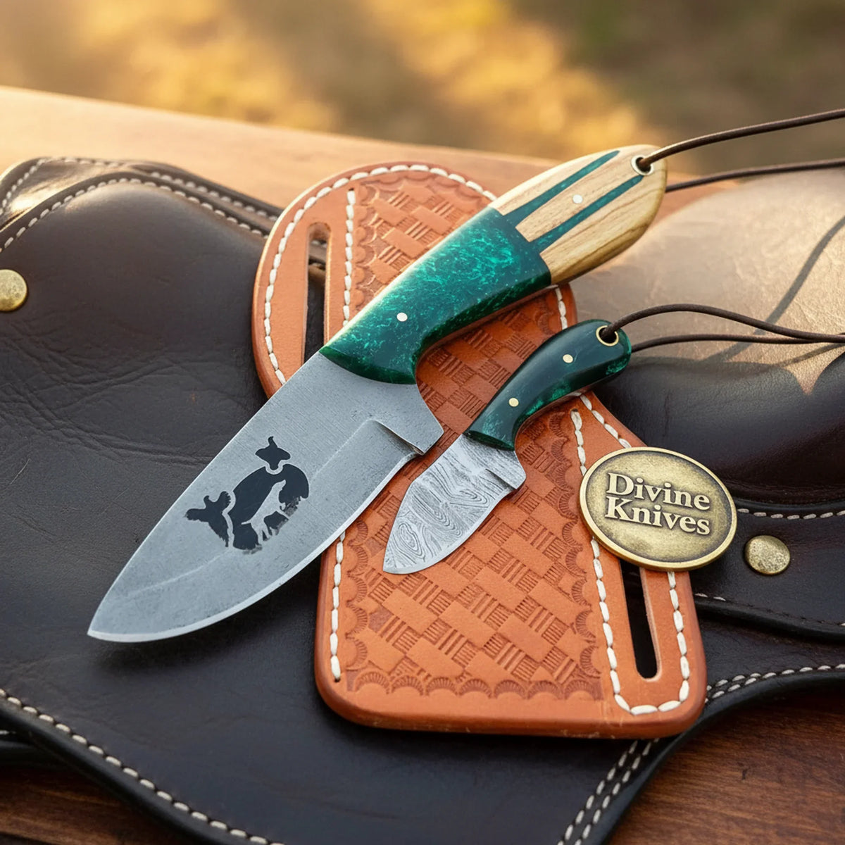 Cattle Engraved Ranch Hunter Knife outdoor fixed blade knife - Relic & Reel