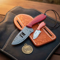 Cowboy Silhouette Skinner Damascus steel outdoor fixed blade knife with red Pakkawood handle - Relic & Reel