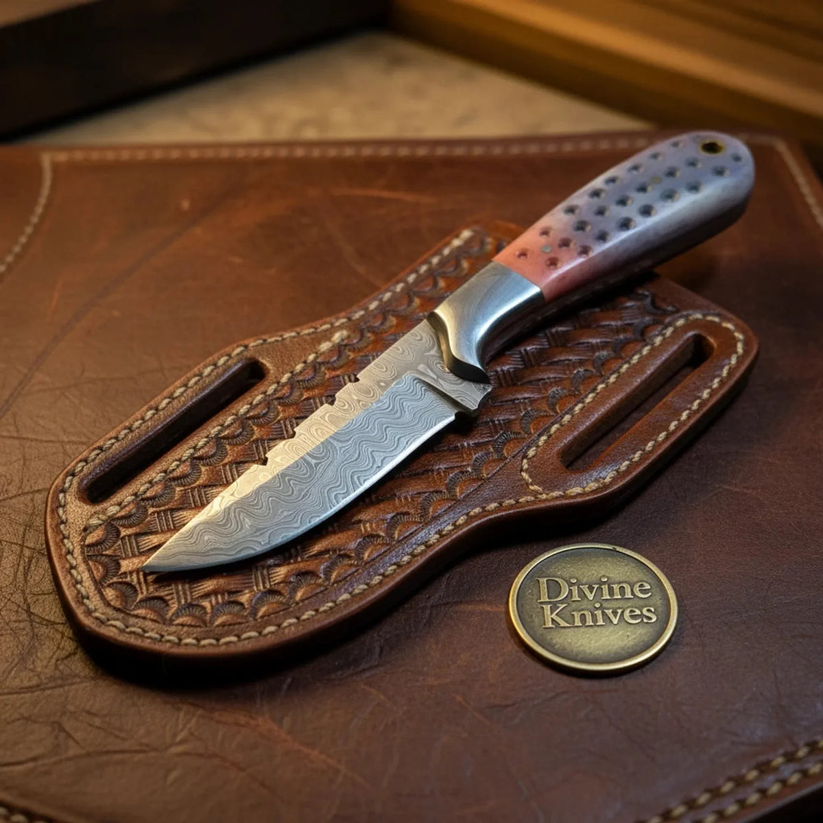 Rasp Steel Tanto Fixed Blade Knife with Studded Bone Handle for outdoor use - Relic & Reel
