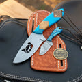 Cattle Engraved Drop Point Knife with Blue Resin & Wood Inlay for field dressing - Relic & Reel